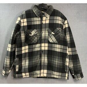 MAXXSEL Sherpa Lined Plaid Jacket Mens XL Gray Black Full Zip Fleece Shacket